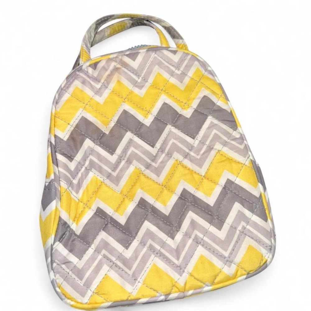 DANIELLE MORGAN‎ VINTAGE LUNCH TOTE KIT BAG YELLOW GRAY ZIGZAG
